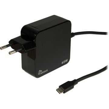 Inter-Tech PD-2065 – USB-C laptoplader – 65 W – Power Delivery – 5–20 V – vaste kabel 1,8 m – zwart