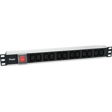 Equip stekker omlijsting 19"(1HE)12fach met Schuko + Schalt A