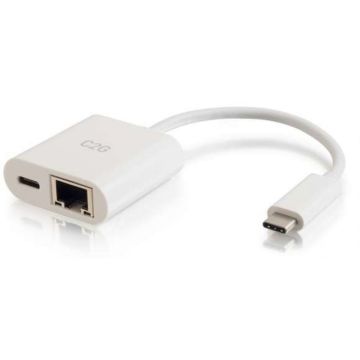 C2G USB C to Ethernet Adapter With Power Delivery - White