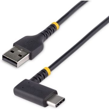StarTech.com 6in (15cm) USB A to C Charging Cable Right Angle, Heavy Duty Fast Charge USB-C Cable, USB 2.0 A to Type-C, Durable and Rugged Aramid Fiber, 3A, S20iPadPixel - High Quality Short USB Charging Cord (R2ACR-15C-USB-CABLE)