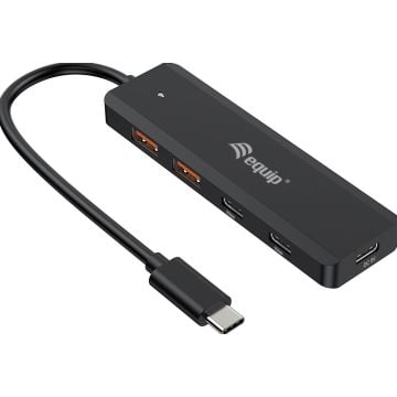 aquip USB-Hub 4-Port 3.2 ->2xUSB-C, 2xUSB-A o.voeding zwart